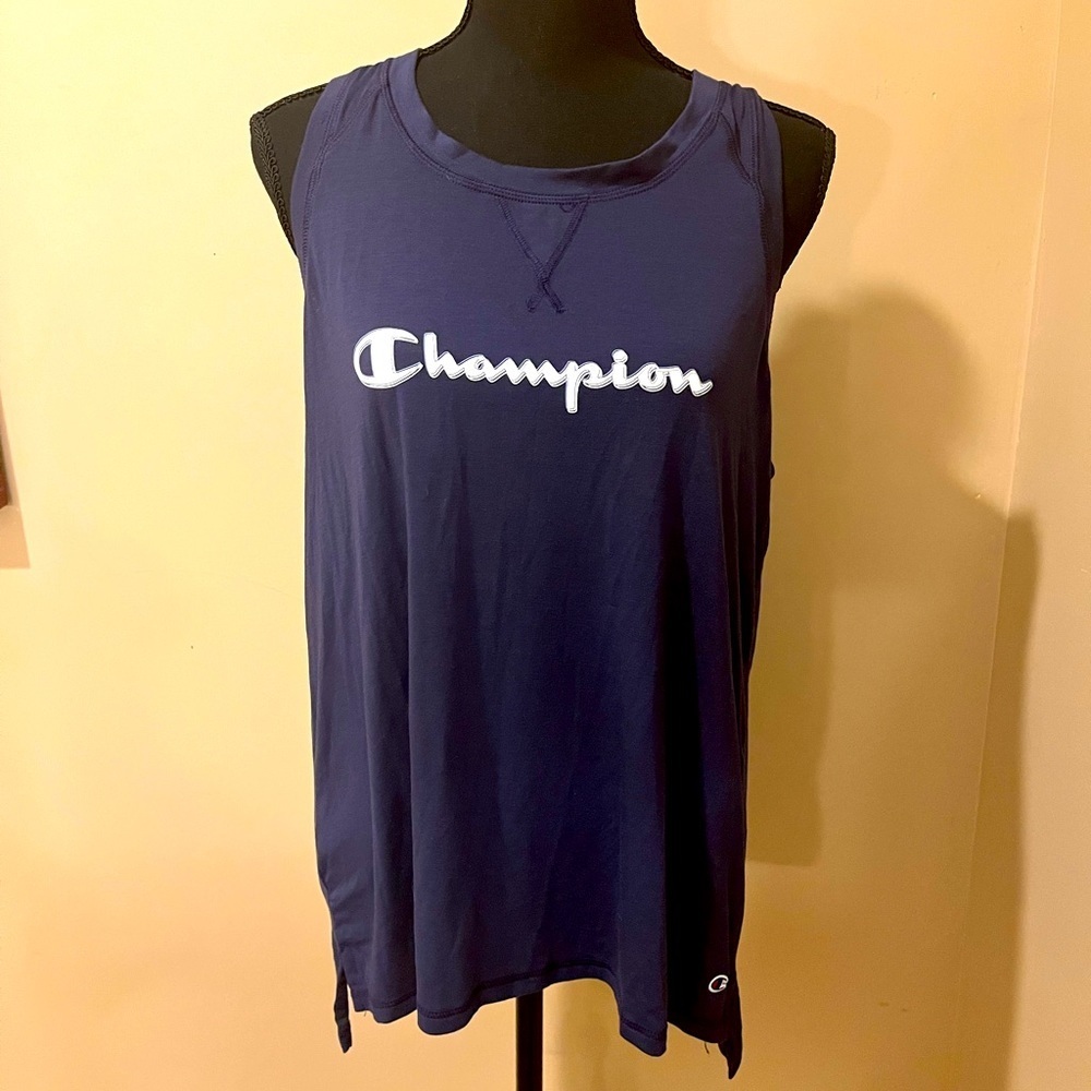 Champion Tank. Navy with Racerback Keyhoke Back, Size L